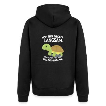 ICH BIN NICHT LANGSAM. ICH GUCK MIR NUR DIE GEGEND - Unisex Premium Bio Zip Hoodie - Schwarz - Hinten - Nico (187cm)