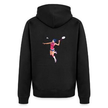 Badminton Shirt, Badminton Player, Badminton Gift, - Unisex Premium Organic Zip Hoodie - black - Back - Nico (187cm)