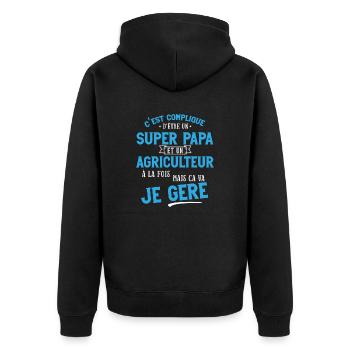 Super papa et agriculteur cadeau humour je gère - Veste à capuche bio Premium Unisexe - noir - Dos - Nico (187cm)