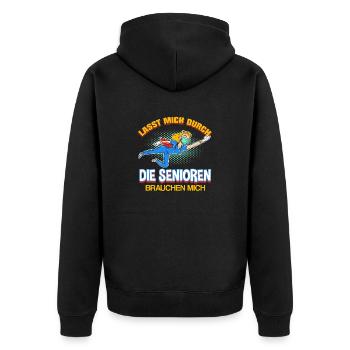 Lasst mich durch die Senioren brauchen mich - Unisex Premium Bio Zip Hoodie - Schwarz - Hinten - Nico (187cm)
