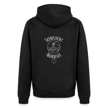 Seensucht Nordsee - Unisex Premium Bio Zip Hoodie - Schwarz - Hinten - Nico (187cm)