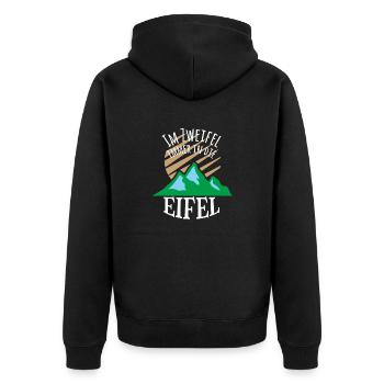 Im Zweifel immer in die Eifel - Unisex Premium Bio Zip Hoodie - Schwarz - Hinten - Nico (187cm)