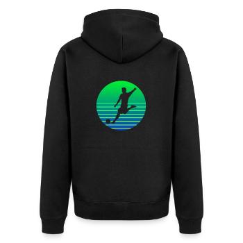 Fußballer Sunset Logo - Unisex Premium Bio Zip Hoodie - Schwarz - Hinten - Nico (187cm)