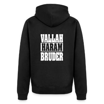 Vallah Haram Bruder - Unisex Premium Bio Zip Hoodie - Schwarz - Hinten - Nico (187cm)