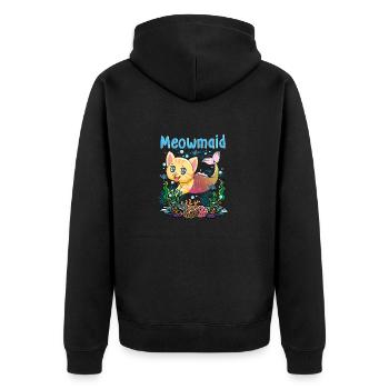 Meowmaid Shirt - Unisex Premium Bio Zip Hoodie - Schwarz - Hinten - Nico (187cm)