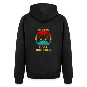 6. Klasse freigeschaltet - Unisex Premium Bio Zip Hoodie - Schwarz - Hinten - Nico (187cm)