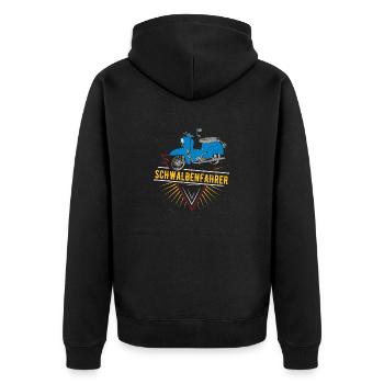 Schwalbenfahrer Simson Schwalbe Kult Roller DDR - Unisex Premium Bio Zip Hoodie - Schwarz - Hinten - Nico (187cm)