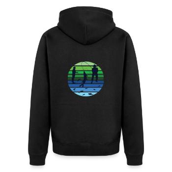 Angler, Geschenk, Fischer, Fliegenfischen - Unisex Premium Bio Zip Hoodie - Schwarz - Hinten - Nico (187cm)