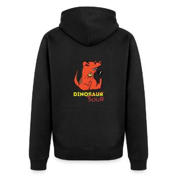 Lustiger Dino SOUR - Dinosaurier isst Zitrone - Unisex Premium Bio Zip Hoodie - Schwarz - Hinten - Nico (187cm)