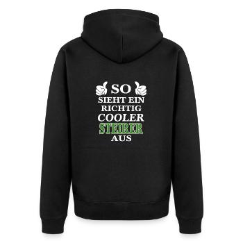 So sieht ein richtig cooler Steirer aus Steiermark - Unisex Premium Bio Zip Hoodie - Schwarz - Hinten - Nico (187cm)