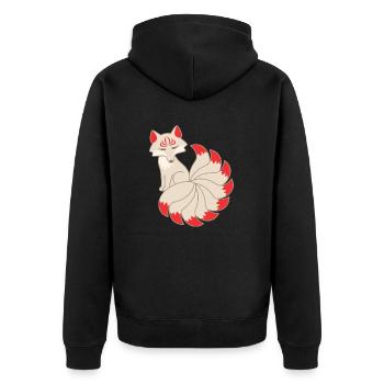 Kitsune Fuchs - Unisex Premium Bio Zip Hoodie - Schwarz - Hinten - Nico (187cm)