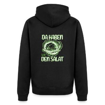 Da haben wir den Salat - Unisex Premium Bio Zip Hoodie - Schwarz - Hinten - Nico (187cm)
