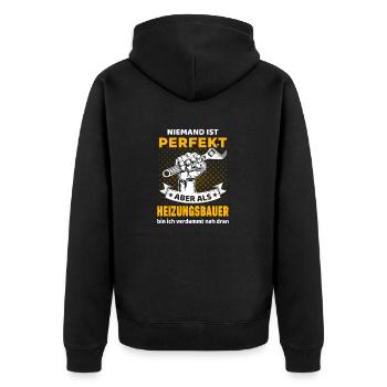 Heizungsbauer und Installateur Spruch - Unisex Premium Bio Zip Hoodie - Schwarz - Hinten - Nico (187cm)