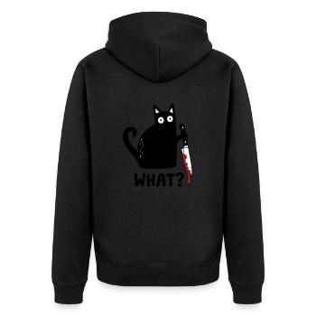 Verrückte Katze What? Lustige Schwarze Katze Humor - Unisex Premium Bio Zip Hoodie - Schwarz - Hinten - Nico (187cm)