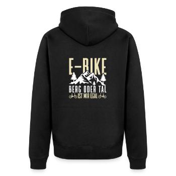 E-Bike Berg Oder Tal Ist Mir Egal Lustiger Spruch - Unisex Premium Bio Zip Hoodie - Schwarz - Hinten - Nico (187cm)