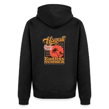 Sonne und Sommer in Hawaii - Unisex Premium Bio Zip Hoodie - Schwarz - Hinten - Nico (187cm)