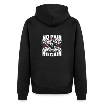 NO PAIN NO GAIN - Unisex Premium Organic Zip Hoodie - black - Back - Nico (187cm)