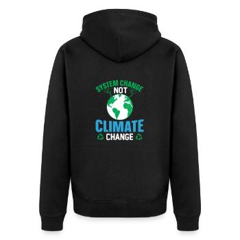 System Change not Climate Change - Klimawandel - Unisex Premium Bio Zip Hoodie - Schwarz - Hinten - Nico (187cm)