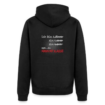 Humorvolles Shirt für den gut gelaunten Lehrer - Unisex Premium Bio Zip Hoodie - Schwarz - Hinten - Nico (187cm)