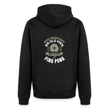 Unterschätzen Sie niemals einen alten Mann, der Ping Pong spielt - Unisex Premium Bio Zip Hoodie - Schwarz - Hinten - Nico (187cm)