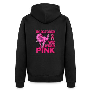 Im Oktober tragen wir Pink - Breast Cancer Awareness - Unisex Premium Bio Zip Hoodie - Schwarz - Hinten - Nico (187cm)