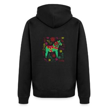 Dala Horse by The Manzanita´s - Unisex Premium Bio Zip Hoodie - Schwarz - Hinten - Nico (187cm)