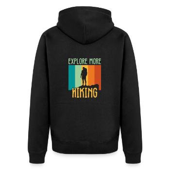 Explore more hiking - Unisex Premium Organic Zip Hoodie - black - Back - Nico (187cm)