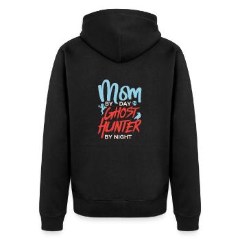 Mom By Day Ghost Hunter By Night Halloween Creepy - Unisex Premium Bio Zip Hoodie - Schwarz - Hinten - Nico (187cm)