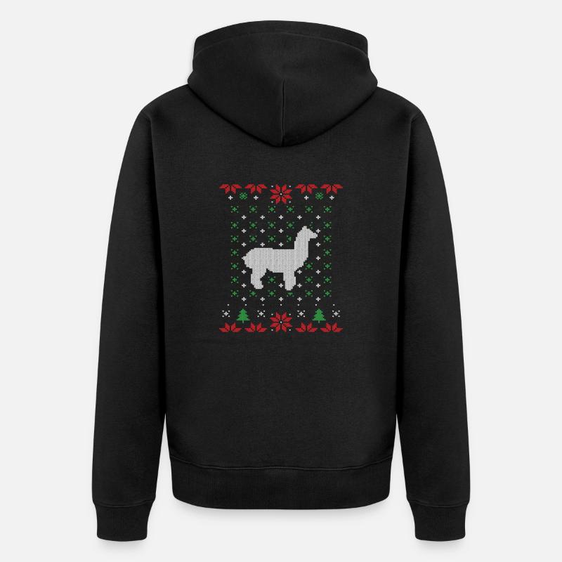Lama hässlicher Weihnachtspullover - Unisex Premium Bio Zip Hoodie - Schwarz