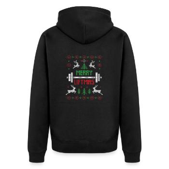 Merry Liftmas hässlicher Weihnachtspullover - Unisex Premium Bio Zip Hoodie - Schwarz - Hinten - Nico (187cm)