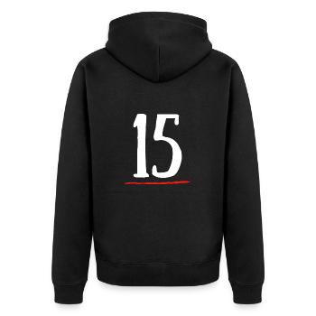 15 underlined red line - Unisex Premium Organic Zip Hoodie - black - Back - Nico (187cm)