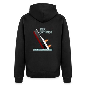 Der Optimist hat die Gruppe verlassen-Satire - Unisex Premium Bio Zip Hoodie - Schwarz - Hinten - Nico (187cm)