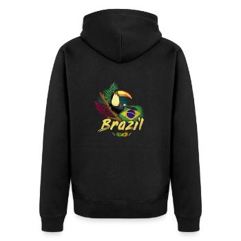 Toucan vintage du Brésil avec drapeau et masque de samba - Veste à capuche bio Premium Unisexe - noir - Dos - Nico (187cm)