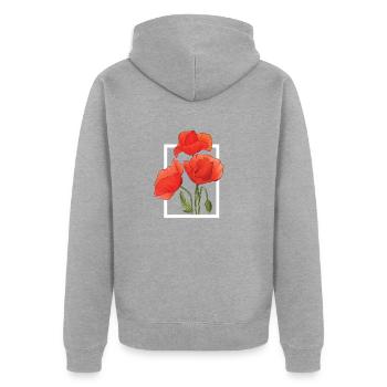 Poppy Poppies Aquarelle peinte à la main - Veste à capuche bio Premium Unisexe - gris chiné - Dos - Nico (187cm)