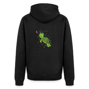 Turtle with Butterfly Reptile Water - Unisex Premium Organic Zip Hoodie - black - Back - Nico (187cm)