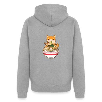 Cat Ramen Dog Shiba Inu Japanese Kawaii Cute Anime - Unisex Premium Organic Zip Hoodie - heather grey - Back - Nico (187cm)