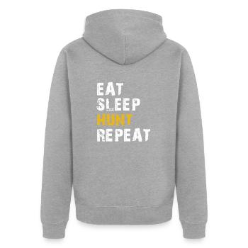 Schlafjagd wiederholen - Unisex Premium Bio Zip Hoodie - Grau meliert - Hinten - Nico (187cm)