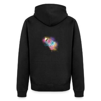 Schläger Ball Sport Buntes Badminton Federball - Unisex Premium Bio Zip Hoodie - Schwarz - Hinten - Nico (187cm)