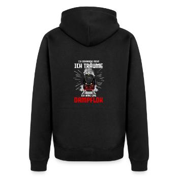 Dampflok Ich Schnarche Nicht Eisenbahn T-Shirt - Unisex Premium Bio Zip Hoodie - Schwarz - Hinten - Nico (187cm)