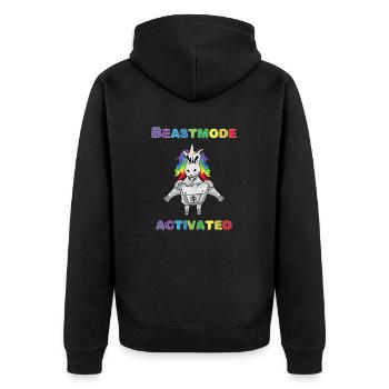 Unicorn Bodybuilder Beastmode Gym - Unisex Premium Organic Zip Hoodie - black - Back - Nico (187cm)