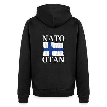 NATO otaN und die Flagge Finnlands - Unisex Premium Bio Zip Hoodie - Schwarz - Hinten - Nico (187cm)