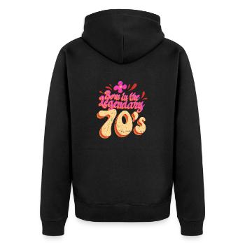 Born in the 70s 70s Retro Hippie colorful - Unisex Premium Organic Zip Hoodie - black - Back - Nico (187cm)