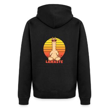 Retro Lama Alpaka mit Brille Lamaste Yoga Vintage - Unisex Premium Bio Zip Hoodie - Schwarz - Hinten - Nico (187cm)
