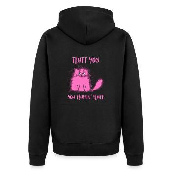 Fluff Du Lustige Rosa Katze - Unisex Premium Bio Zip Hoodie - Schwarz - Hinten - Nico (187cm)