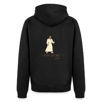 Jesus Quote Funny - Unisex Premium Organic Zip Hoodie - black - Back - Nico (187cm)