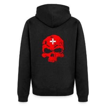 Schweiz Totenschädel - Unisex Premium Bio Zip Hoodie - Schwarz - Hinten - Nico (187cm)