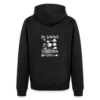 Schäfchenwolken - Lustiges Schaf - Unisex Premium Bio Zip Hoodie - Schwarz - Hinten - Nico (187cm)