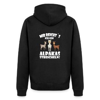 Alpaka und Lamas, Mir reichts ich geh Alpakas stre - Unisex Premium Bio Zip Hoodie - Schwarz - Hinten - Nico (187cm)