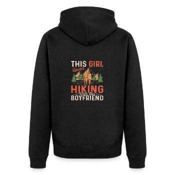 This Girl Loves Hiking With Her Boyfriend Mountain - Unisex Premium Bio Zip Hoodie - Schwarz - Hinten - Nico (187cm)