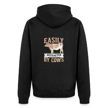 Easily Distracted By Cows Cattle Farmer Farm Anima - Unisex Premium Organic Zip Hoodie - black - Back - Nico (187cm)